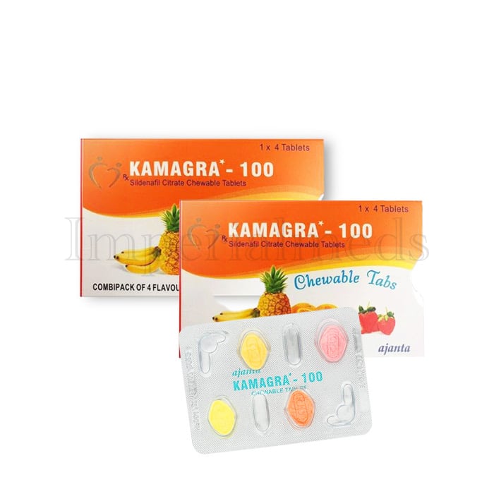 Kamagra Chewable 100mg Sildenafil tablet box front view